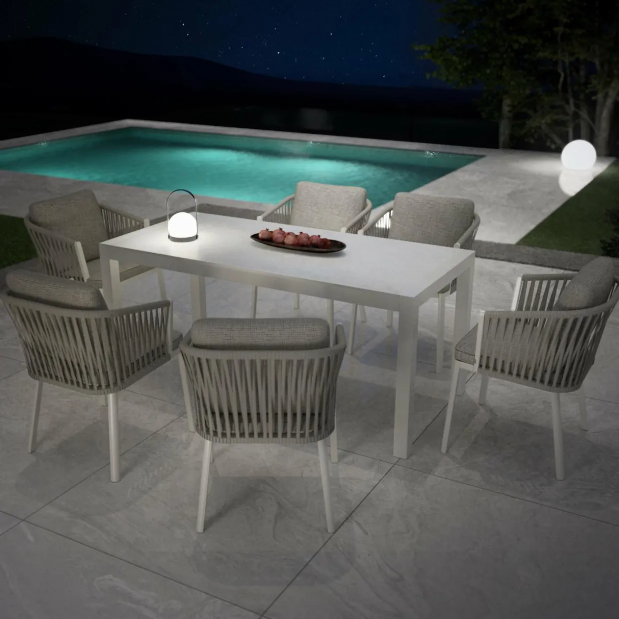 Table de jardin en aluminium et céramique 6 places (150 x 75 cm) Modena Blanc