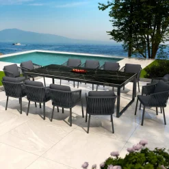 Table de jardin en aluminium et céramique 12 places (260 x 120 cm) Kore Noir marbré