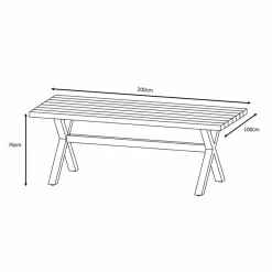 Table de jardin en aluminium et bois teck 8 places (200 x 100 cm) Bali Blanc