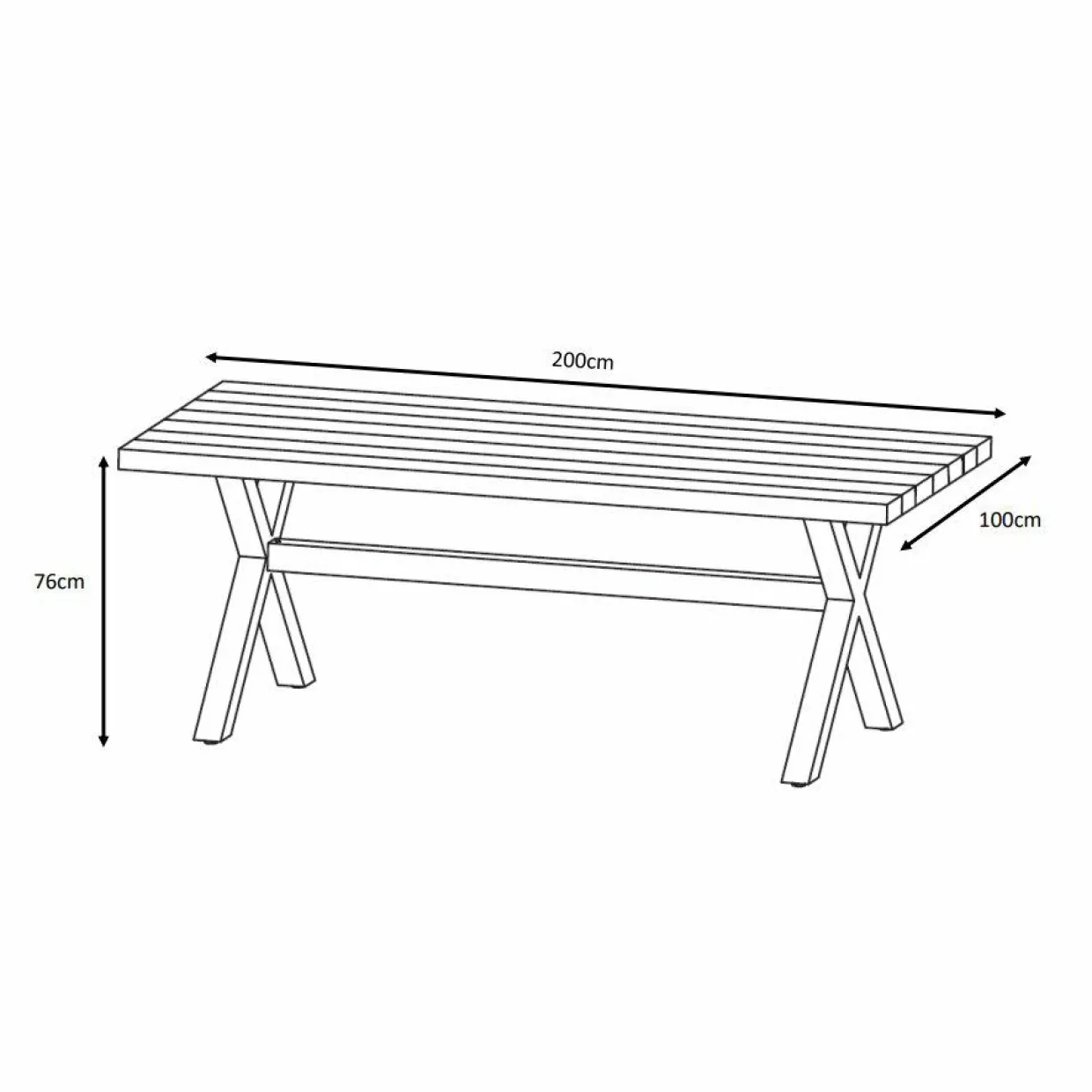 Table de jardin en aluminium et bois teck 8 places (200 x 100 cm) Bali Blanc