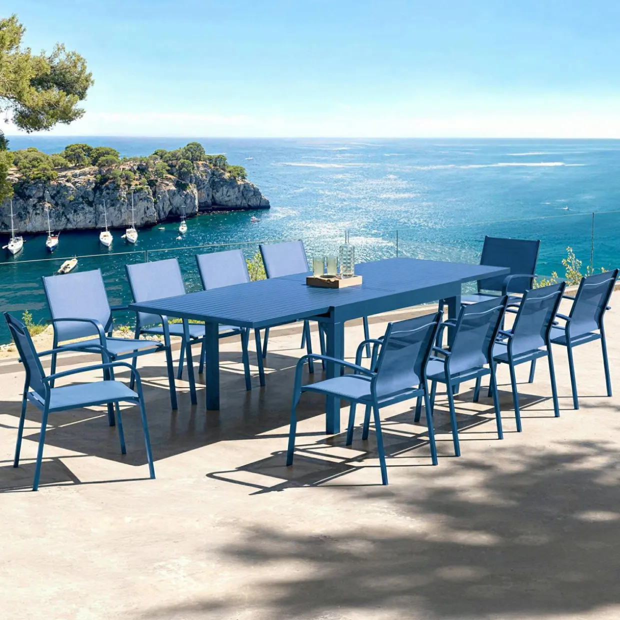 Table de jardin extensible aluminium 10 places (135/270 x 90 cm) Murano Bleu pétrole