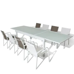 Table de jardin extensible en verre 10 places (135/270 x 90 cm) Murano Blanc