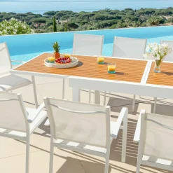 Table de jardin extensible en aluminium 10 places effet bois (135/270 x 90 cm) Murano Blanc