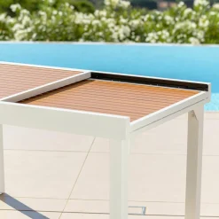 Table de jardin extensible en aluminium 10 places effet bois (135/270 x 90 cm) Murano Blanc