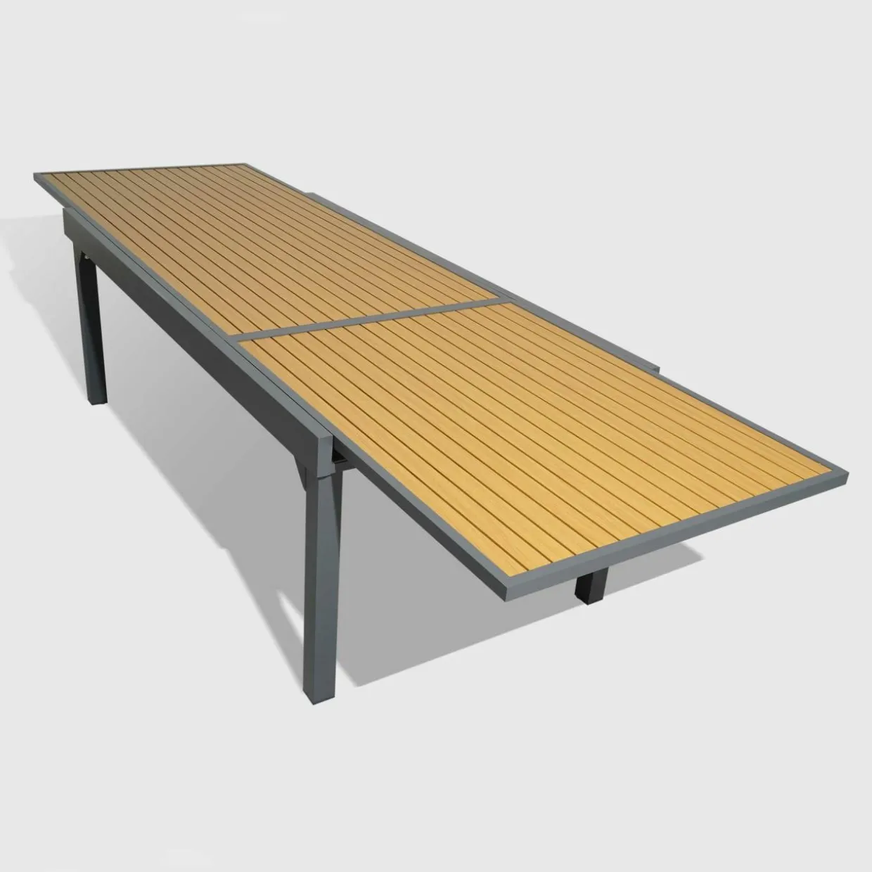 Table de jardin extensible en aluminium 12 places effet bois (200/320 x 100 cm) Murano Gris anthracite