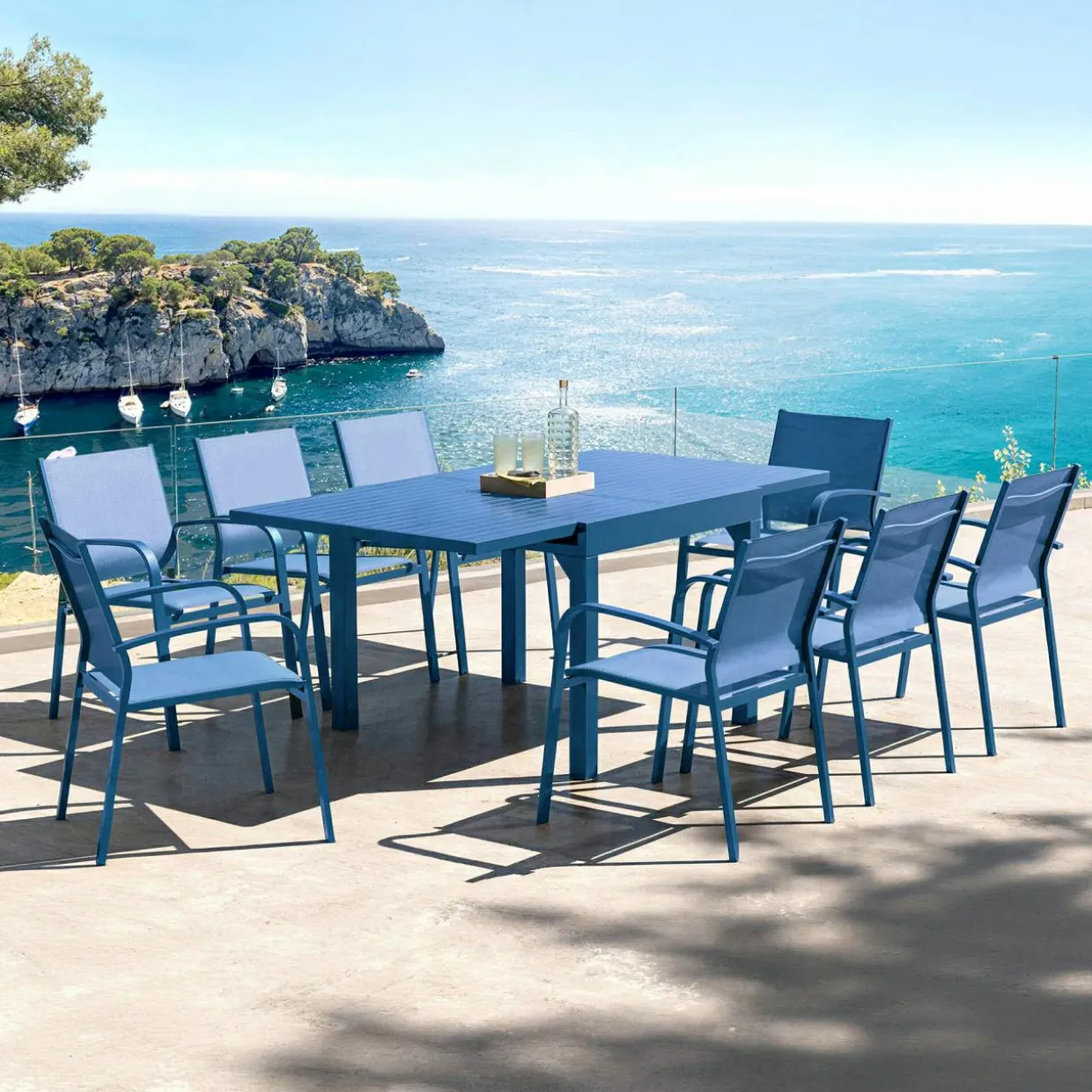 Table de jardin extensible en aluminium 8 places (90/180 x 90 cm) Murano Bleu pétrole
