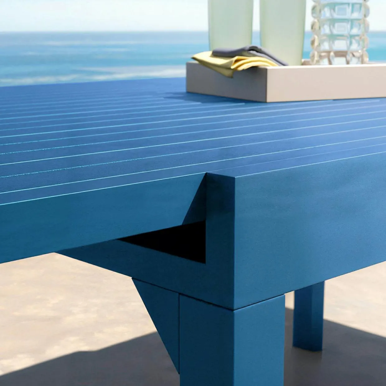 Table de jardin extensible en aluminium 8 places (90/180 x 90 cm) Murano Bleu pétrole
