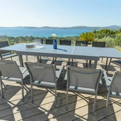 Table de jardin extensible en verre 12 places (200/320 x 100 cm) Murano Gris anthracite
