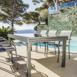 Table de jardin extensible en verre 10 places (135/270 x 90 cm) Murano Gris anthracite