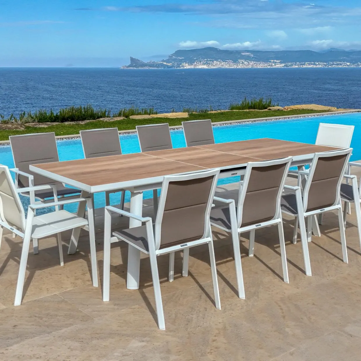Table de jardin extensible en aluminium 10 places (260 x 96 cm) Amalfi Blanc