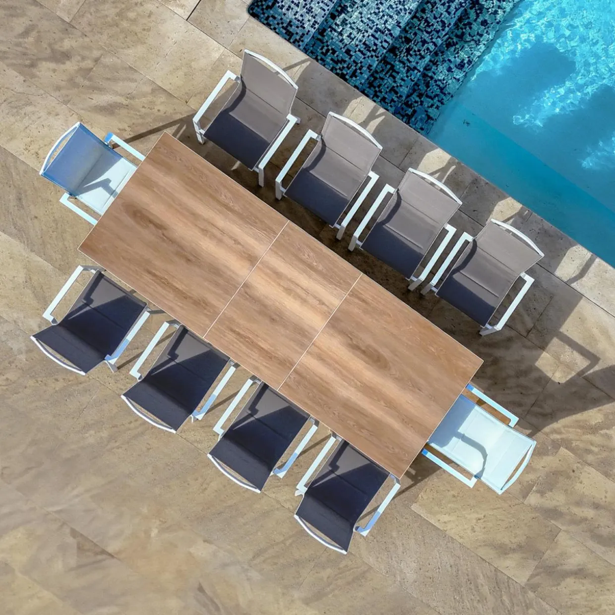 Table de jardin extensible en aluminium 10 places (260 x 96 cm) Amalfi Blanc