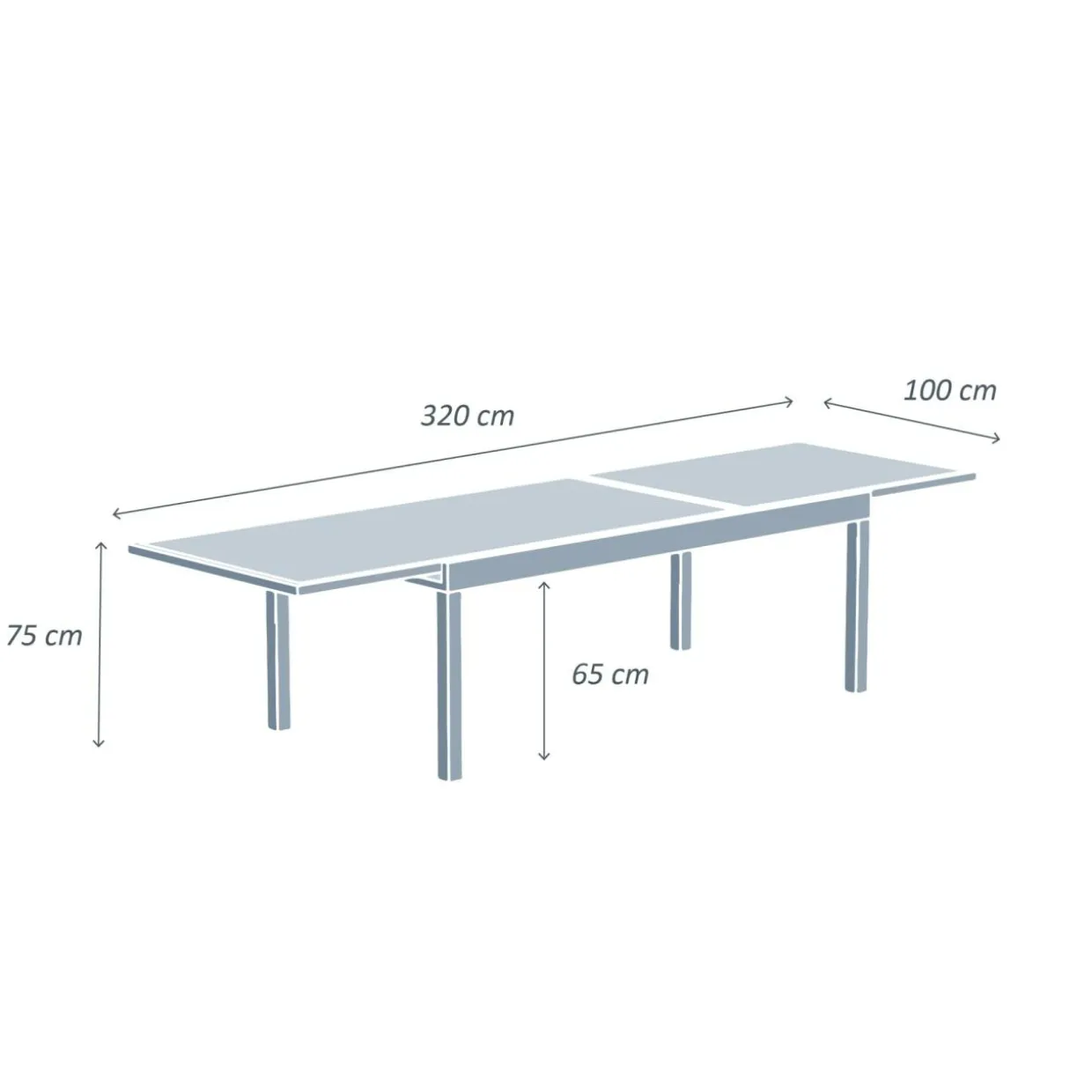 Table de jardin extensible en verre 12 places (200/320 x 100 cm) Murano Bleu pétrole
