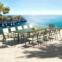 Table de jardin extensible en verre 12 places (200/320 x 100 cm) Murano Vert olive