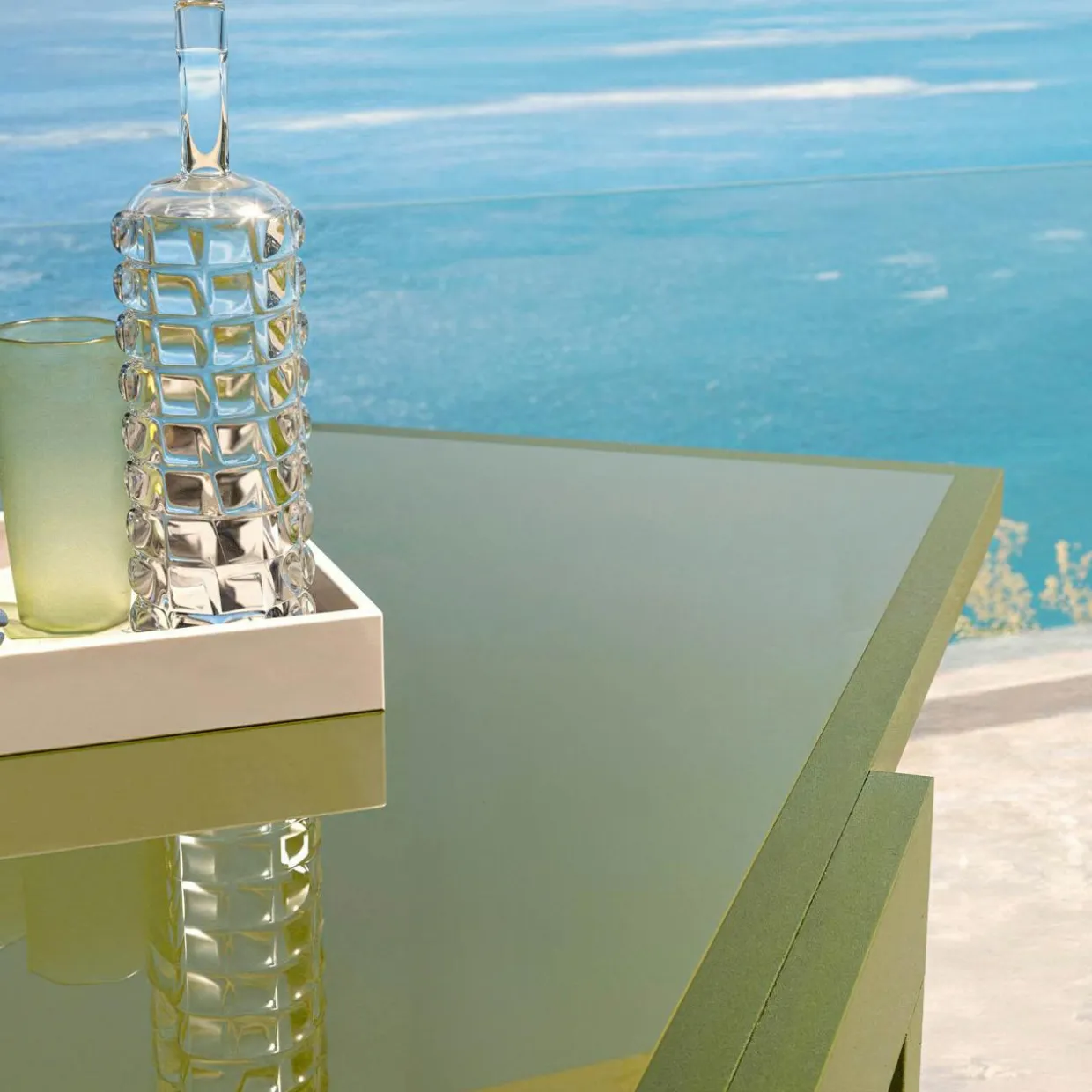 Table de jardin extensible en verre 12 places (200/320 x 100 cm) Murano Vert olive