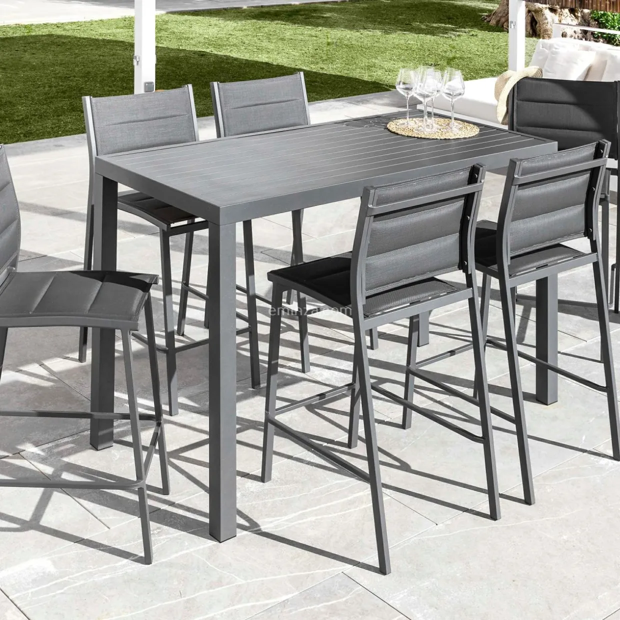 Table de jardin haute en aluminium 6 places (160 x H105 cm) Murano Gris anthracite