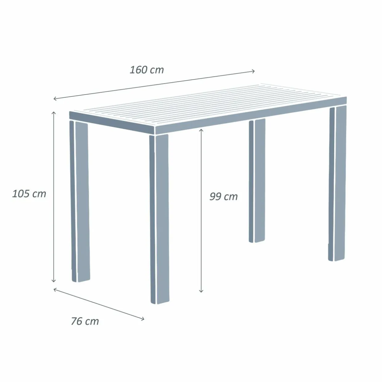 Table de jardin haute en aluminium 6 places (160 x H105 cm) Murano Blanc