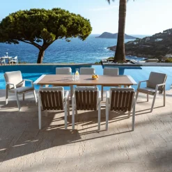 Table de jardin rectangulaire en aluminium 10 places (240 x 100 cm) Long Beach Blanc cendré