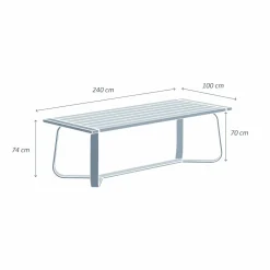 Table de jardin rectangulaire en aluminium 10 places (240 x 100 cm) Long Beach Blanc cendré
