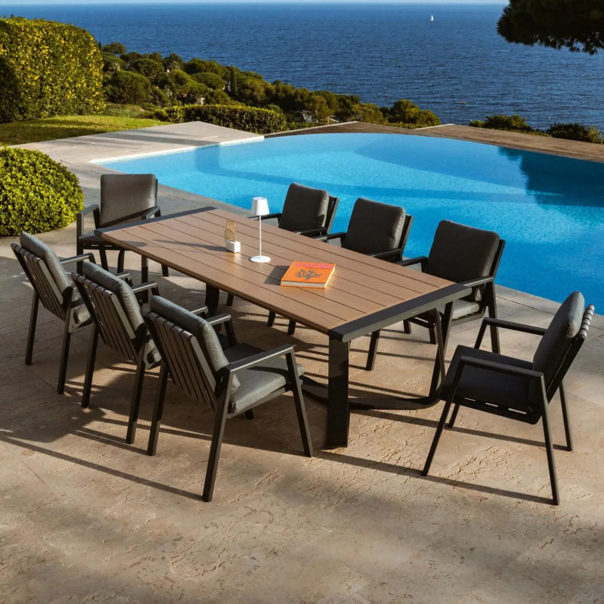 Table de jardin rectangulaire en aluminium 10 places (240 x 100 cm) Long Beach Gris anthracite