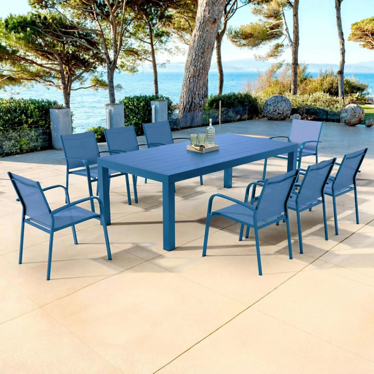 Table de jardin rectangulaire aluminium 8 places (210 x 100 cm) Murano Bleu pétrole