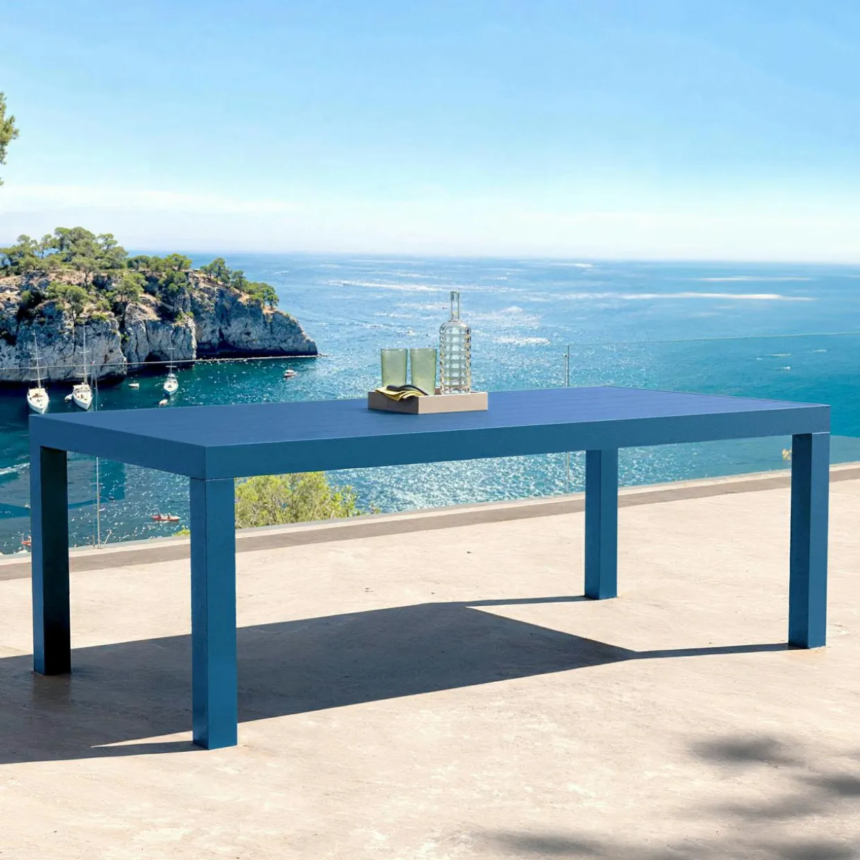 Table de jardin rectangulaire aluminium 8 places (210 x 100 cm) Murano Bleu pétrole