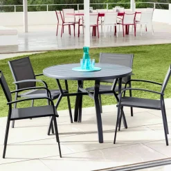 Table de jardin ronde en aluminium 5 places (D105 cm) Murano Gris anthracite
