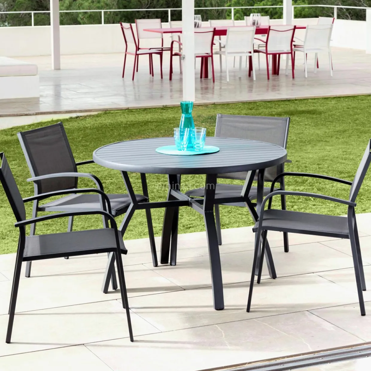 Table de jardin ronde en aluminium 5 places (D105 cm) Murano Gris anthracite