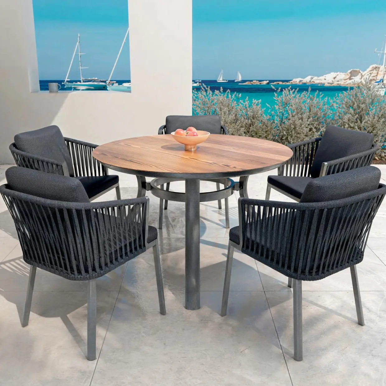 Table de jardin ronde en aluminium 6 places (D120 cm) Amalfi Gris anthracite