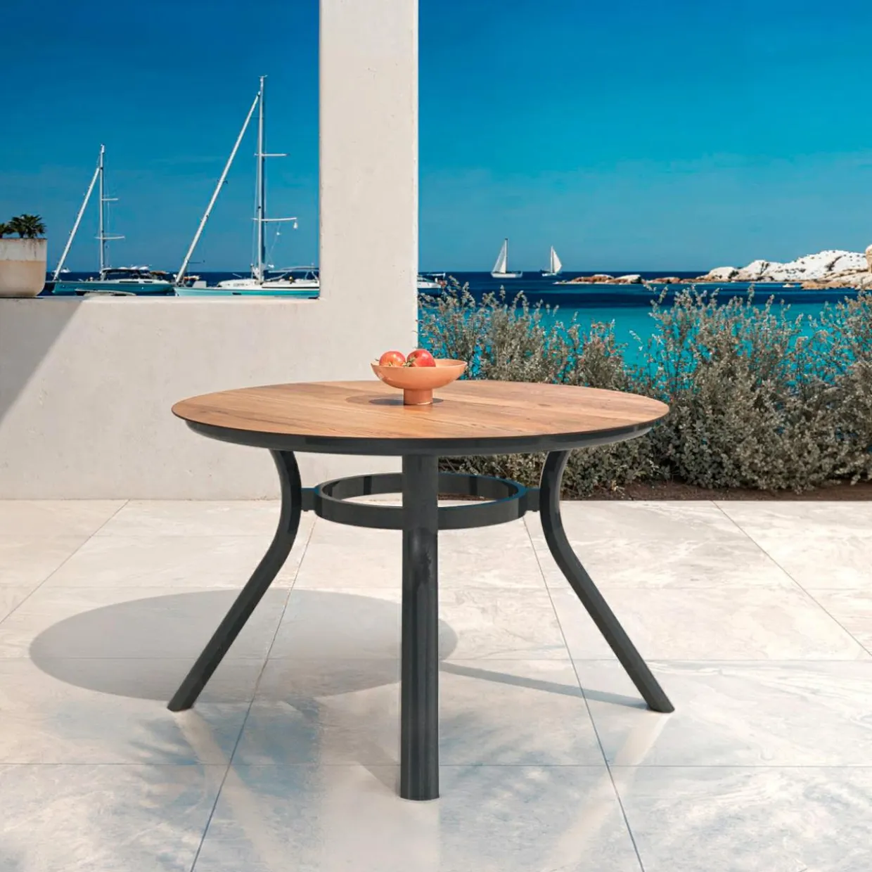 Table de jardin ronde en aluminium 6 places (D120 cm) Amalfi Gris anthracite