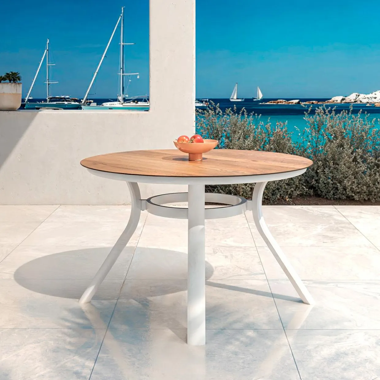 Table de jardin ronde en aluminium 6 places (D120 cm) Amalfi Blanc