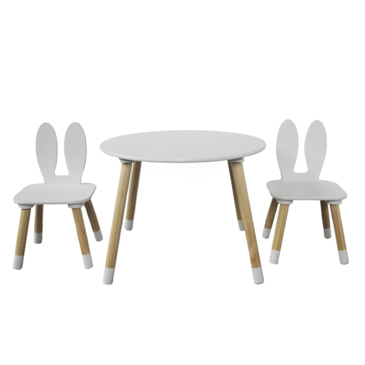 Table et 2 chaises enfant bois lapin (H44 cm) Lila Blanc