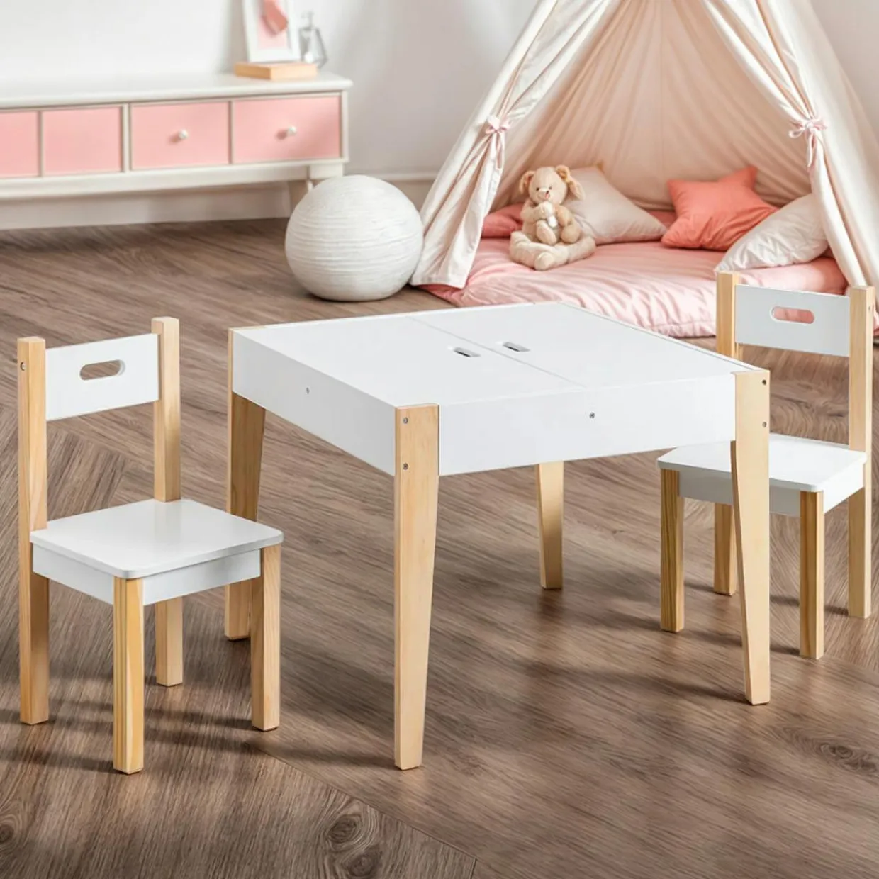 Table et 2 chaises enfant bois tableau (H49,5 cm) Charlie Blanc