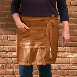 Tablier avec poches gaze de coton Gaïa Abricot