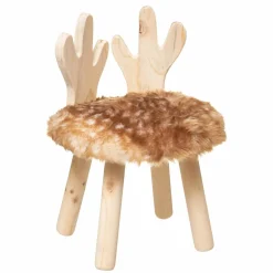 Tabouret enfant bois et fausse fourrure (H38 cm) Cerf Marron