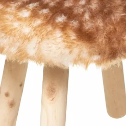 Tabouret enfant bois et fausse fourrure (H38 cm) Cerf Marron