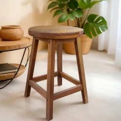 Tabouret rond bois (H45 cm) Davao Marron