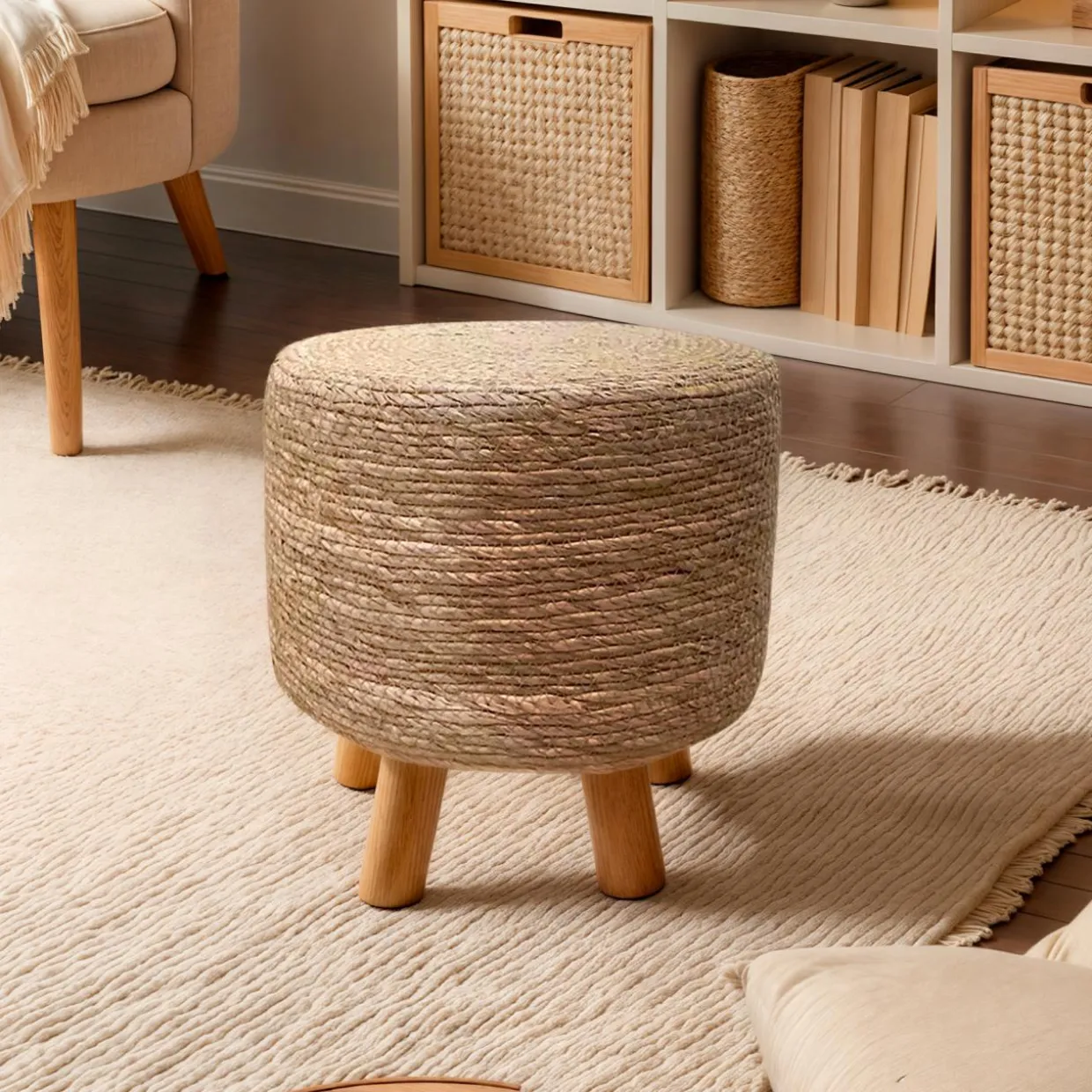 Tabouret rond cordes (H35 cm) Surabaya Naturel