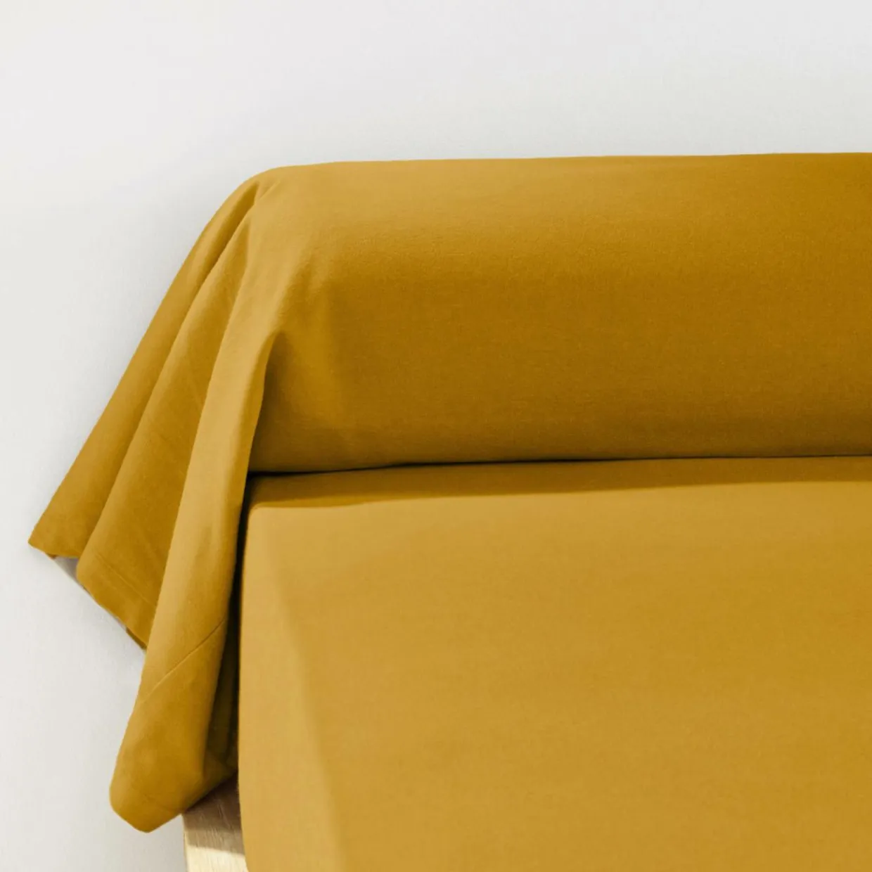 Taie de traversin flanelle de coton (L185 cm) Nina Jaune ocre