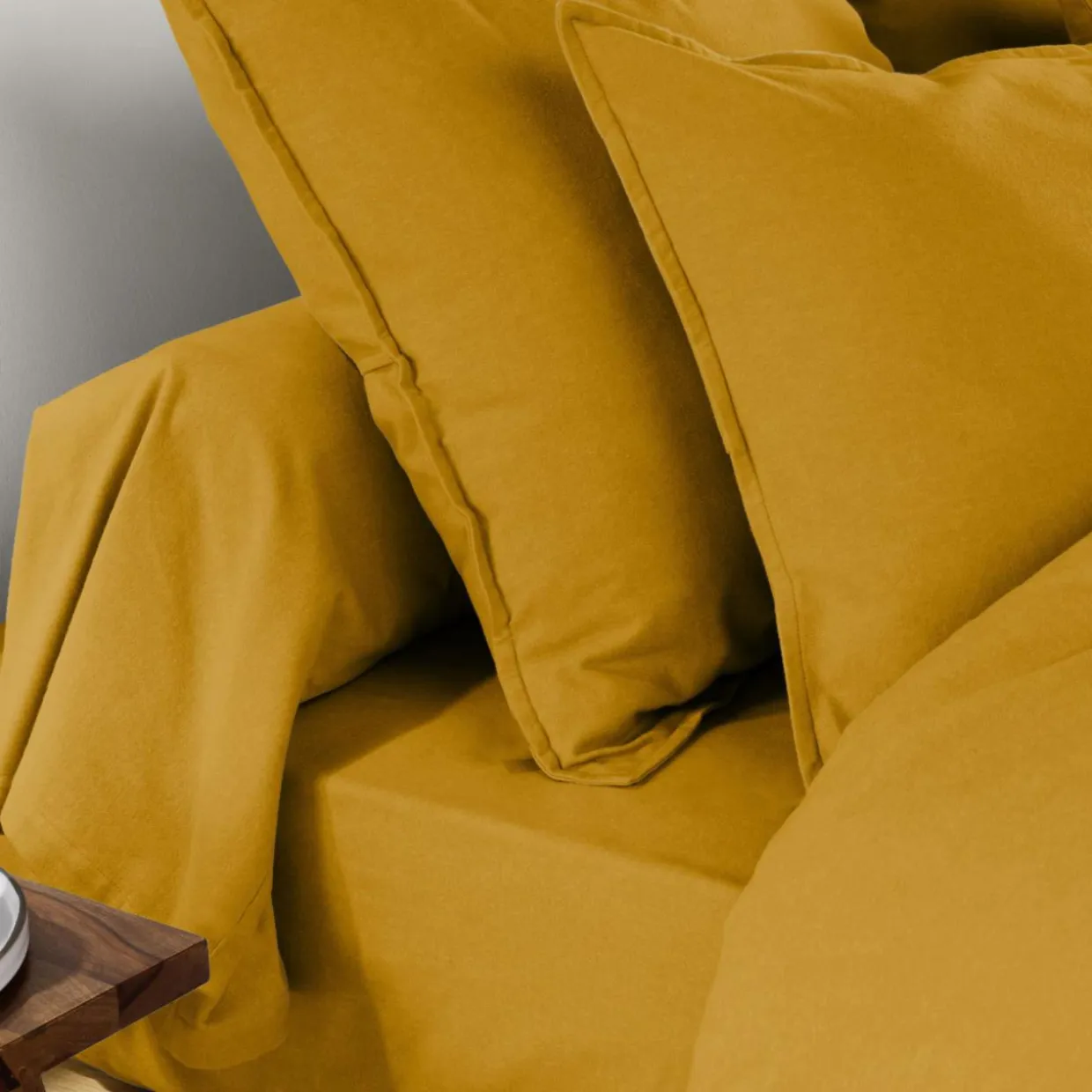 Taie de traversin flanelle de coton (L185 cm) Nina Jaune ocre