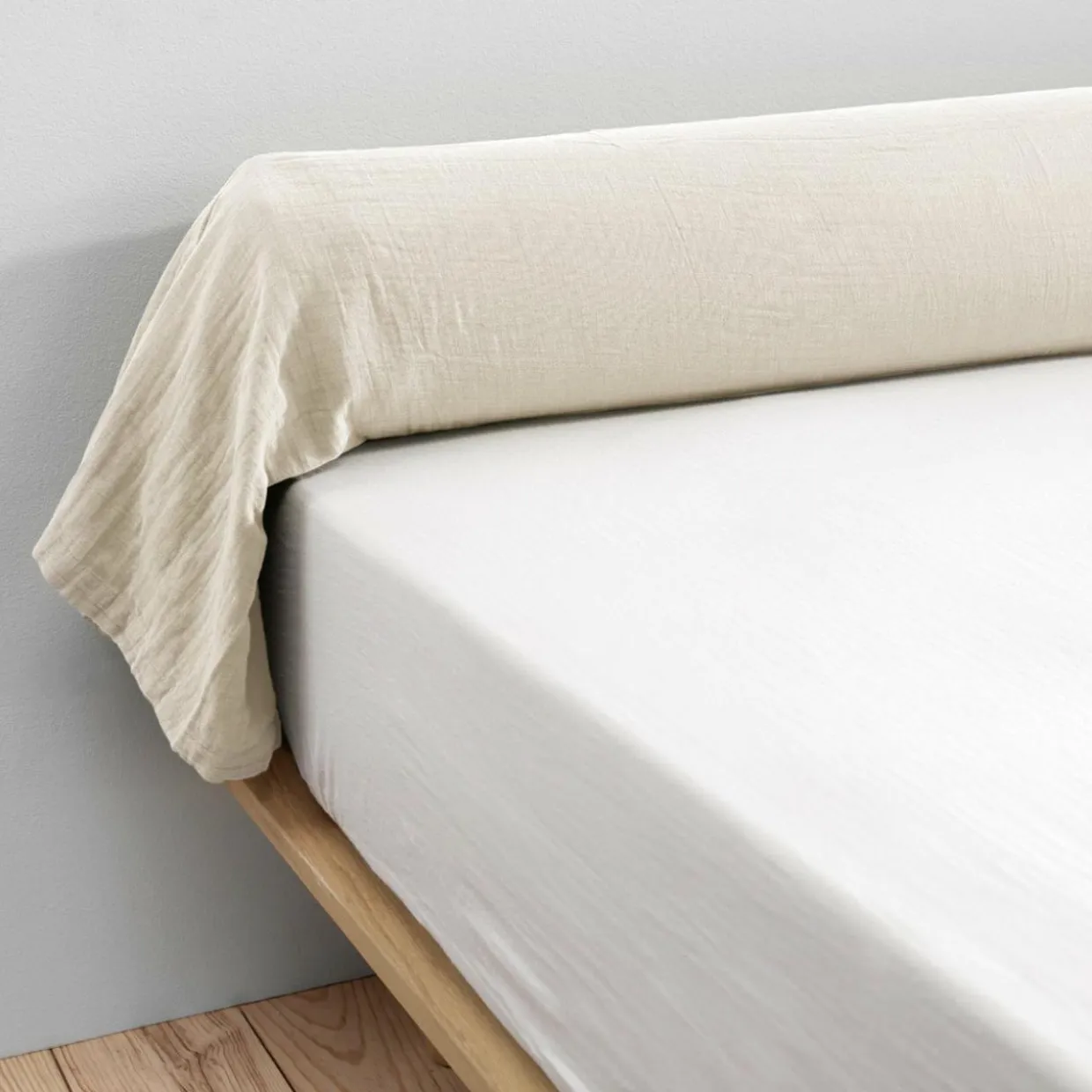 Taie de traversin gaze de coton (L185 cm) Gaïa Beige pampa