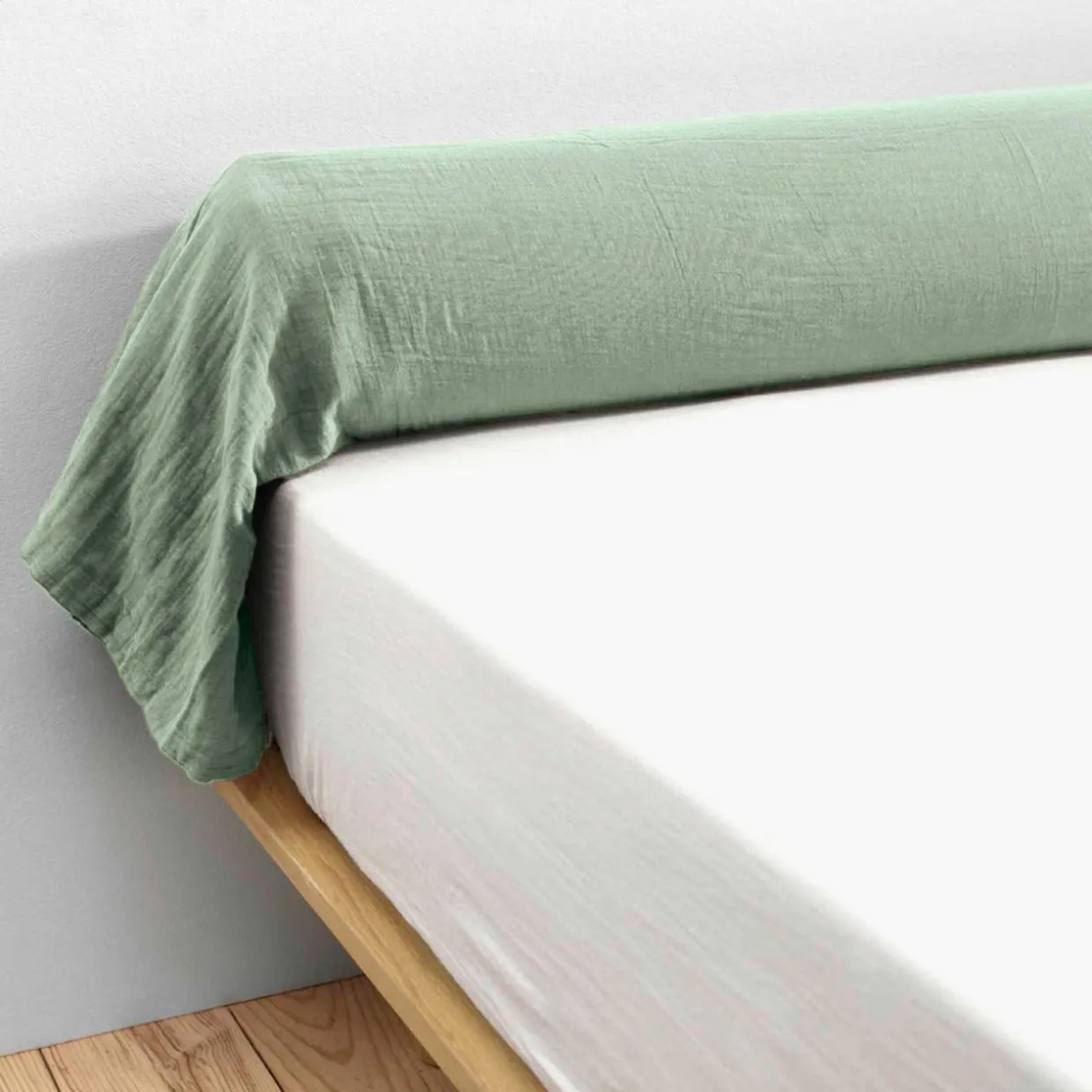 Taie de traversin gaze de coton (L185 cm) Gaïa Vert eucalyptus