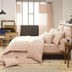 Taie de traversin gaze de coton (L185 cm) Gaïa Rose poudré