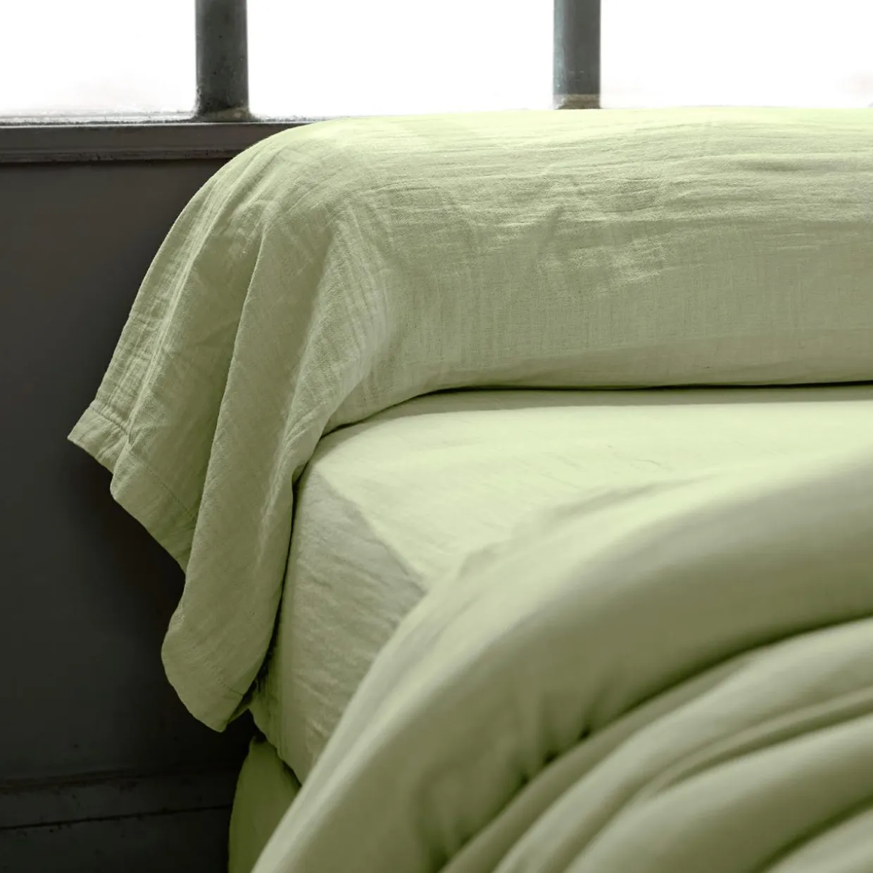 Taie de traversin gaze de coton (L185 cm) Gaïa Vert tilleul