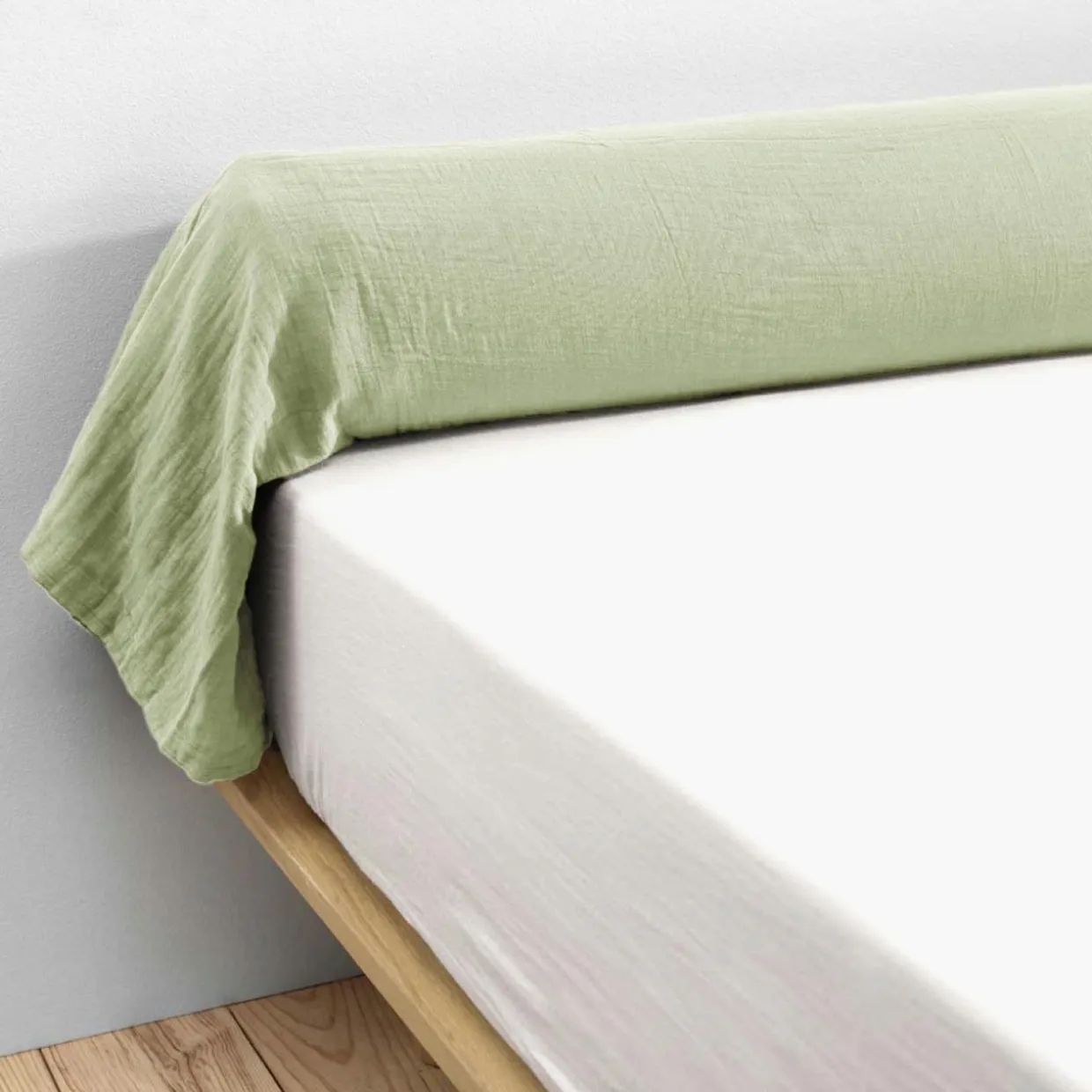 Taie de traversin gaze de coton (L185 cm) Gaïa Vert tilleul