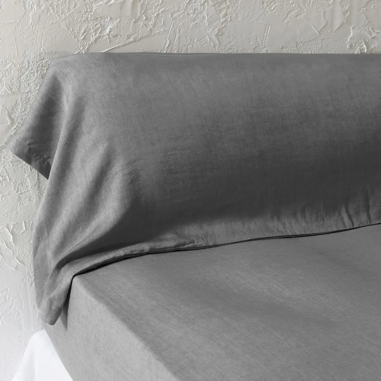 Taie de traversin lyocell Tencel™ lavé (27 x 185 cm) Olivia Gris granit