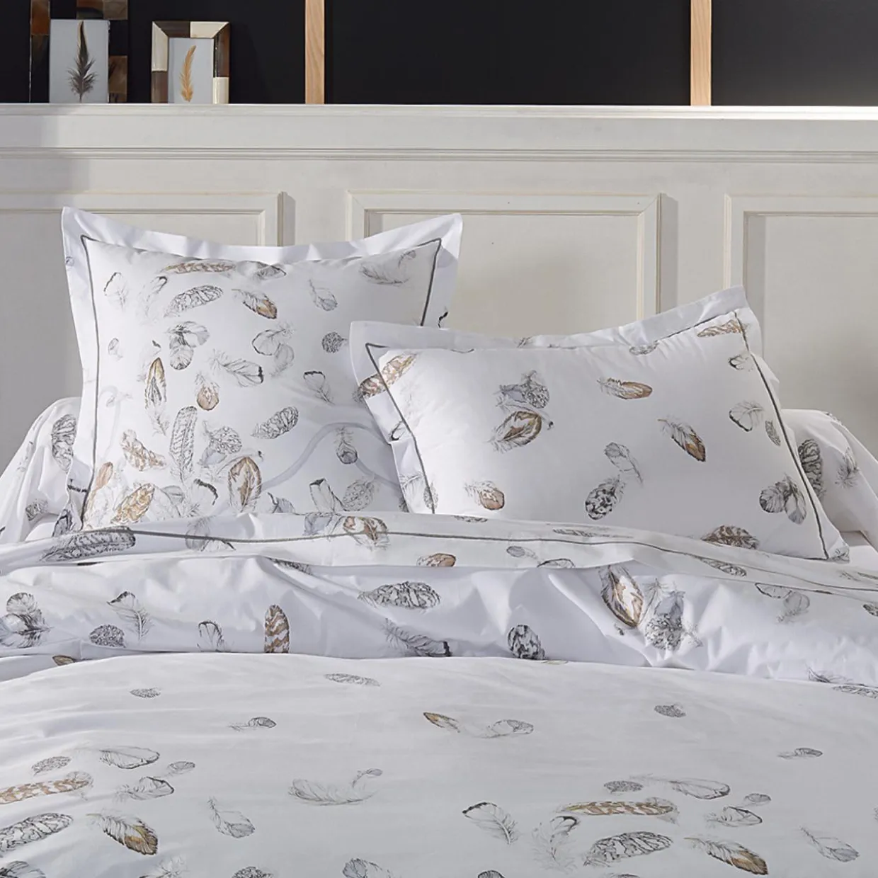 Taie de traversin percale de coton (L200 cm) Plumes Grise