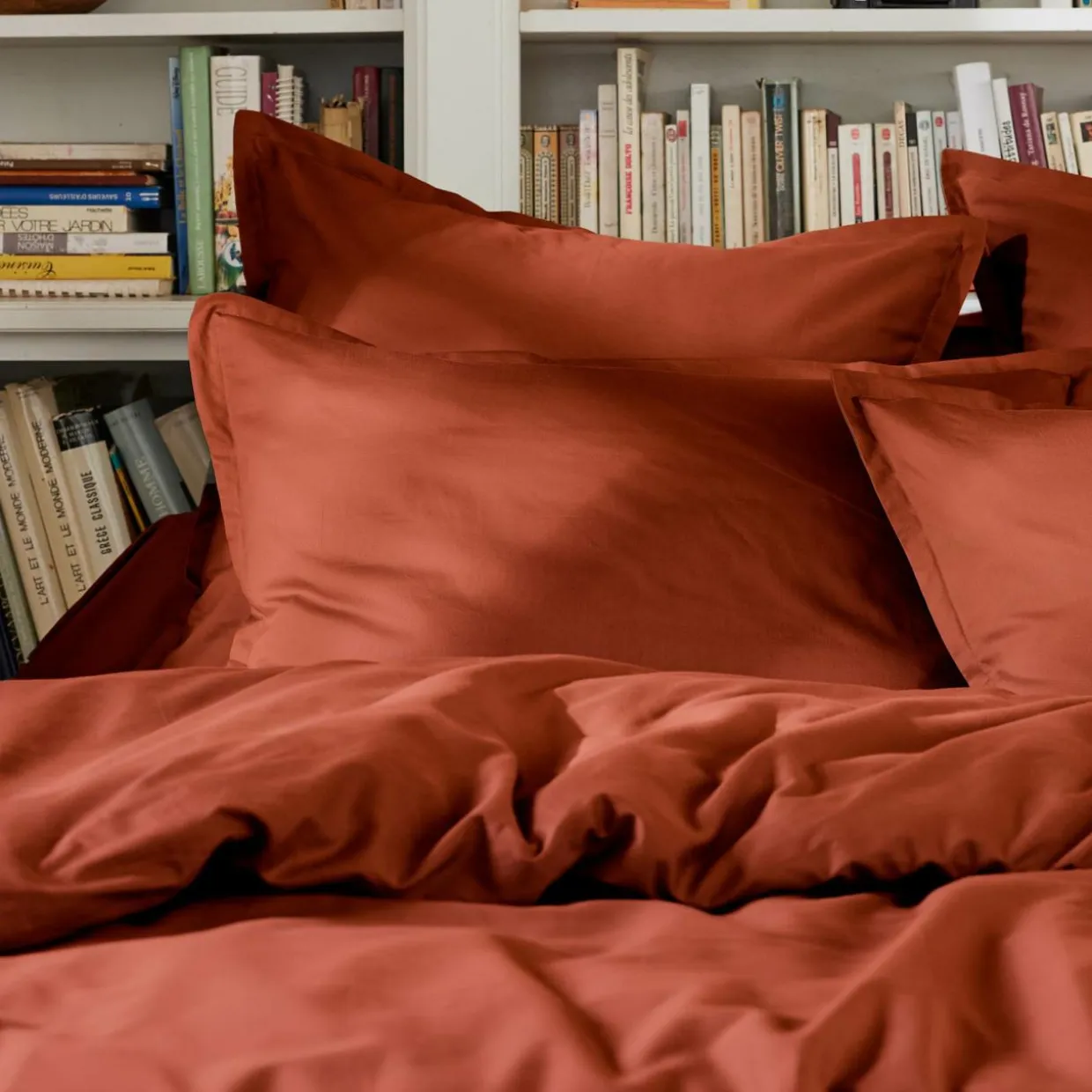 Taie de traversin percale de coton (L185 cm) Cali Terracotta