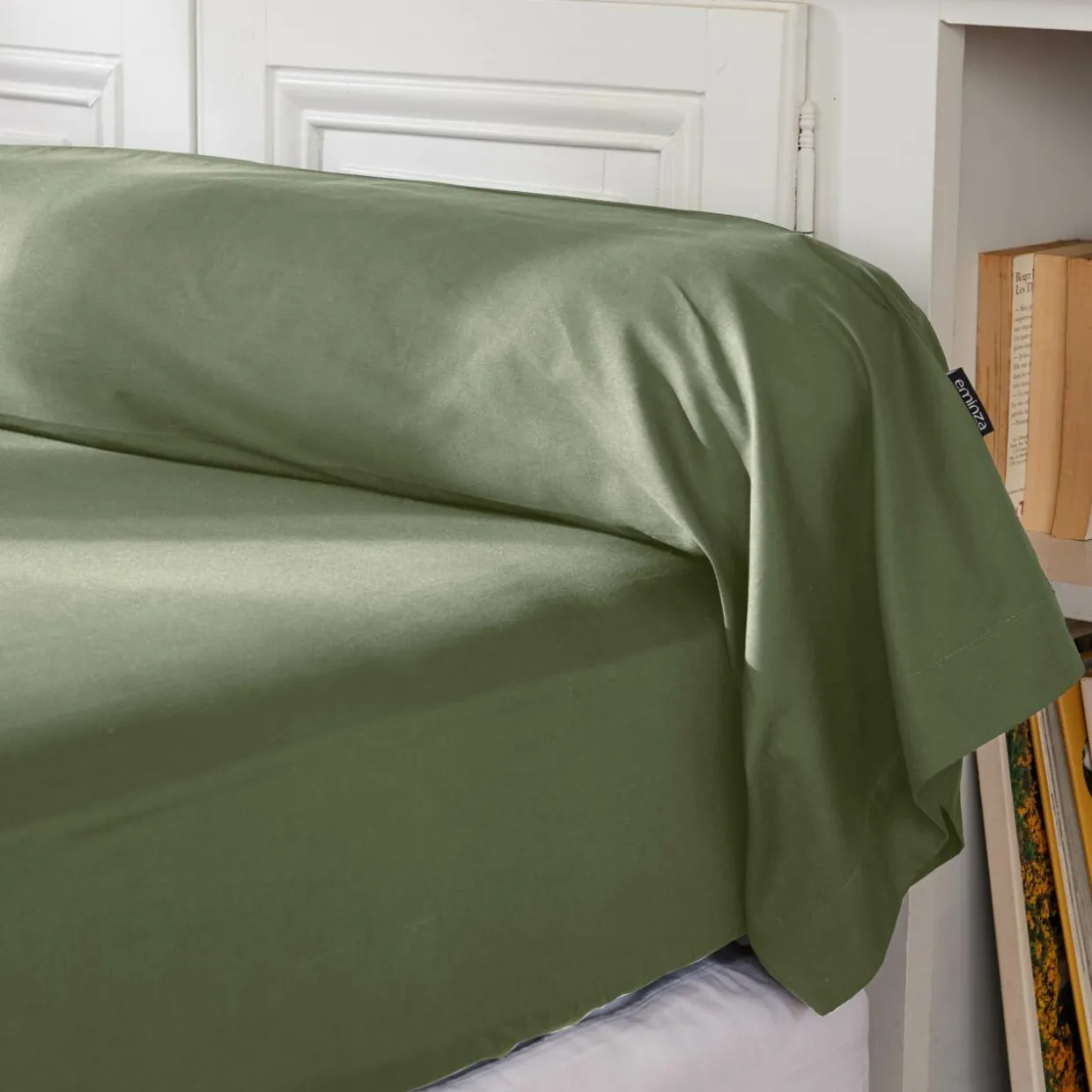 Taie de traversin percale de coton (L185 cm) Cali Vert romarin