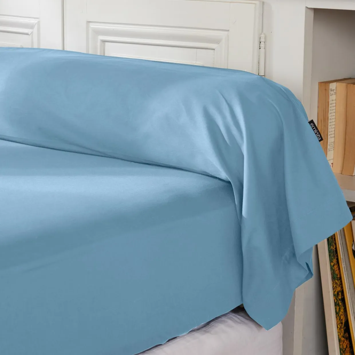 Taie de traversin percale de coton (L185 cm) Cali Bleu ciel