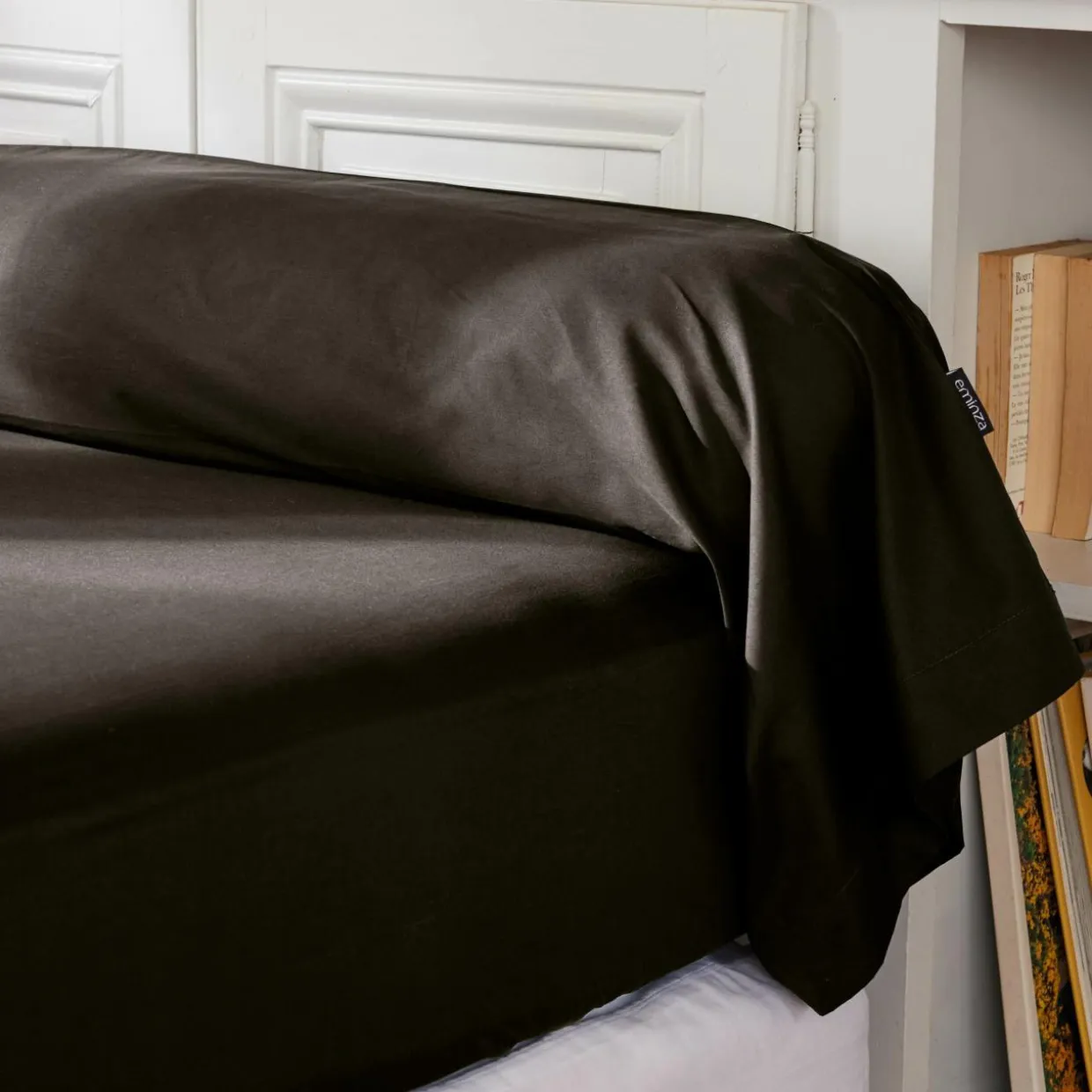 Taie de traversin percale de coton (L185 cm) Cali Noire